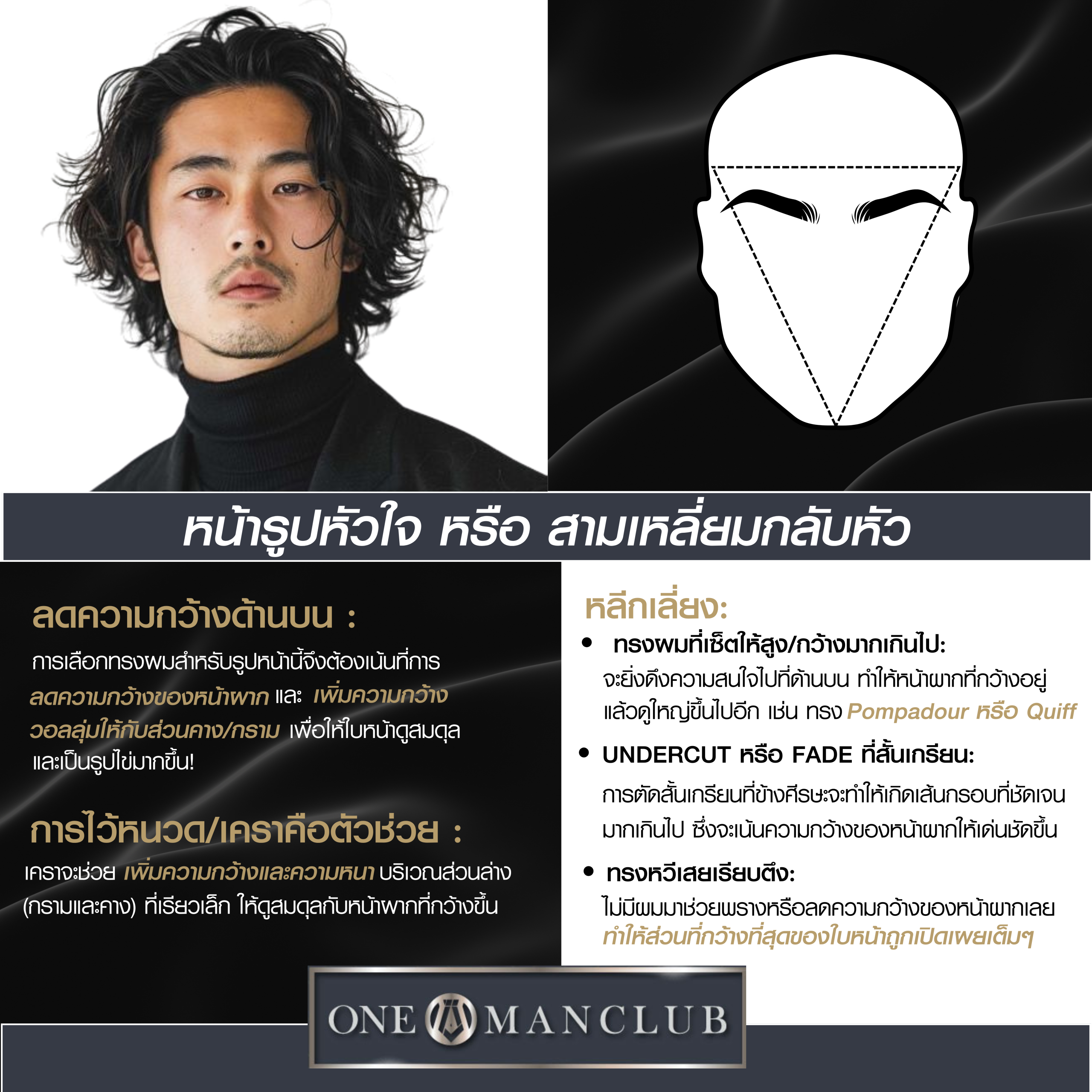 ผู้ชายหน้าทรงหัวใจ หรือ สามเหลี่ยมกลับหัว (Inverted Triangle/Heart Face) พร้อมคำแนะนำการดูแลตัวเอง